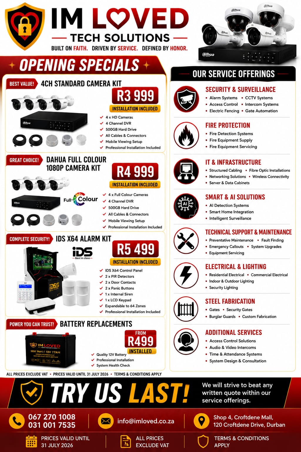 IM LOVED opening specials for CCTV, alarms and batteries